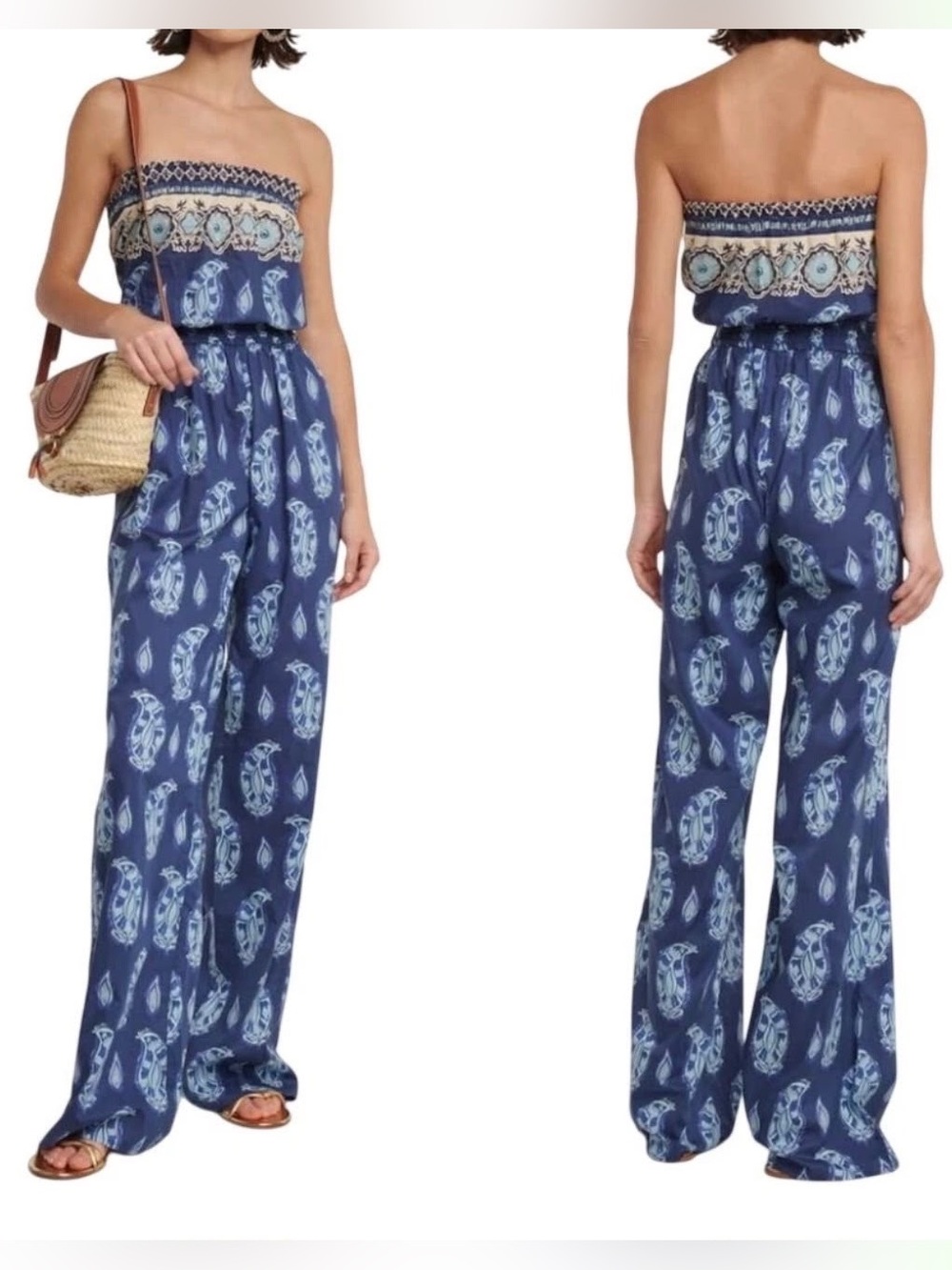 Johanna Ortiz Strapless Wide Leg Paisley Jumpsuit Size 2